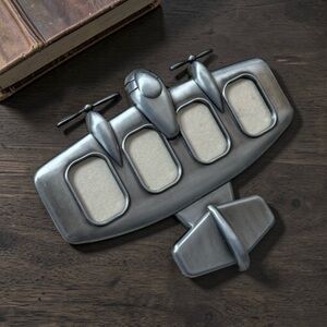 Vintage Silver Airplane Picture Frame on Stand 4 Photos Pewter Plane Propellers